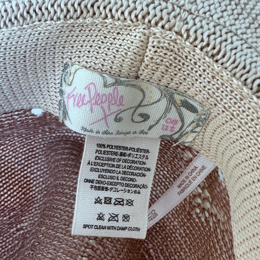 Free People Packable Knit Crochet Beige Fedora Wide Brim Boho Festival Beach Hat - Picture 7 of 7